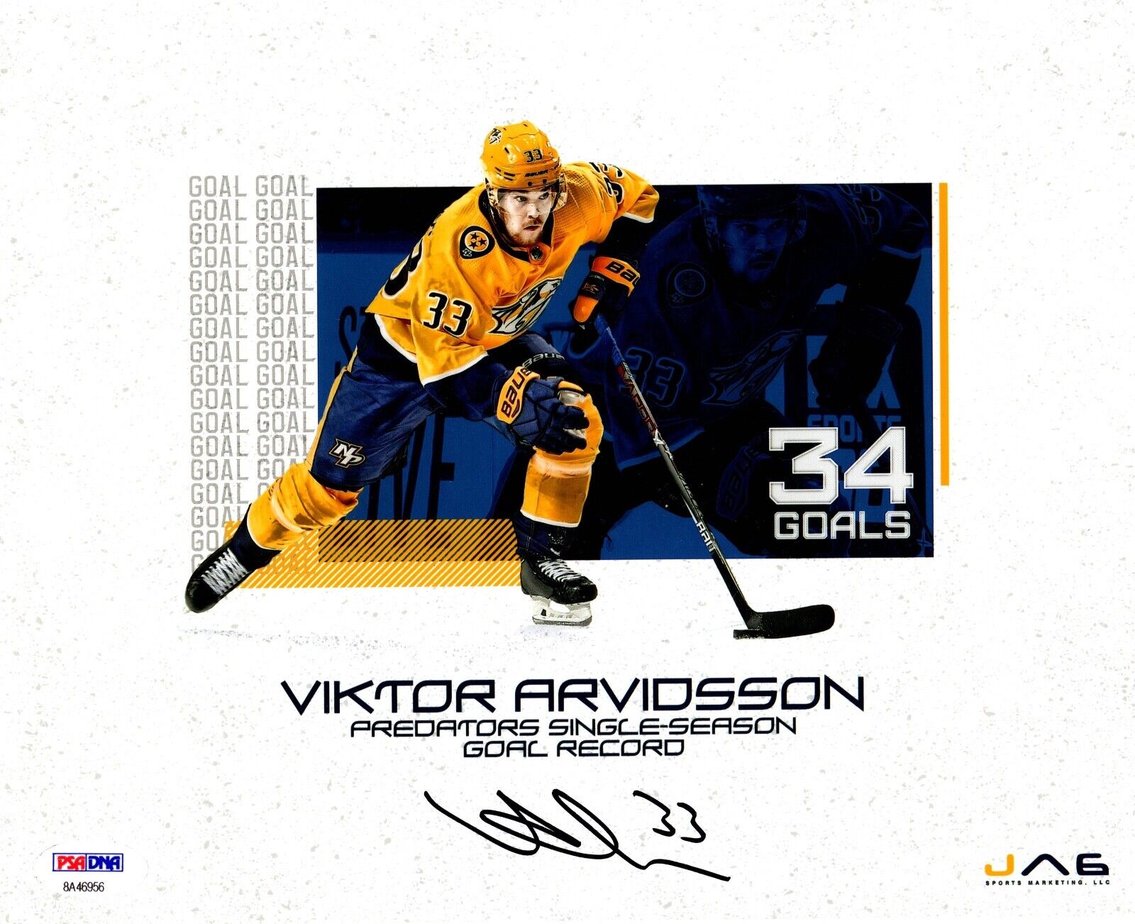 Viktor Arvidsson autographed signed 8x10 Photo Poster painting NHL Nashville Predators PSA COA