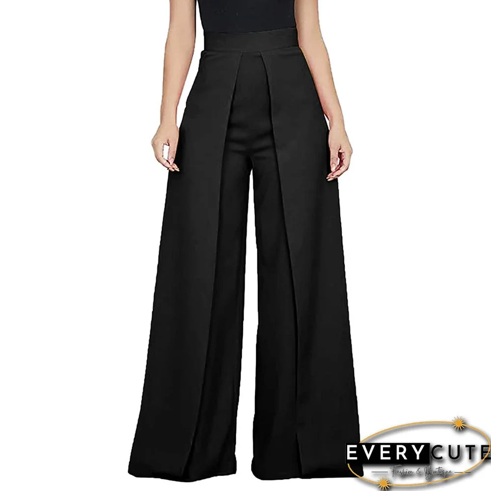 Black Back Zipper Casual Wide Leg Pants