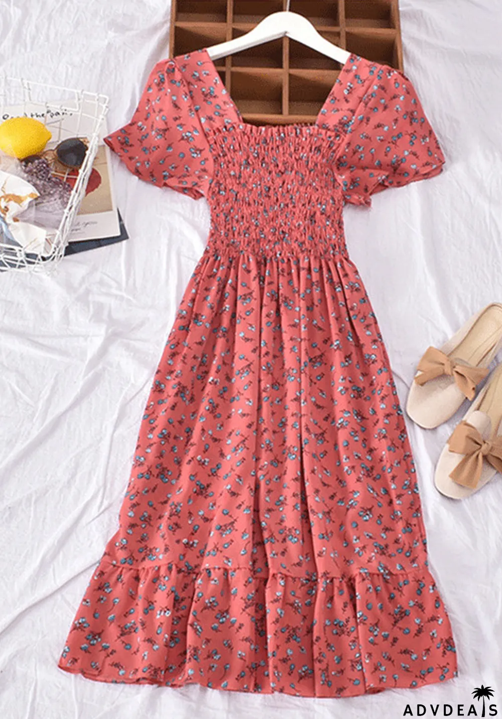 Women Short Sleeve Floral Dress