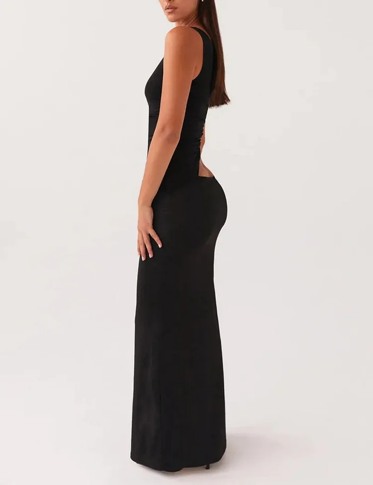 Solid Color Cutout Off-shoulder Dress