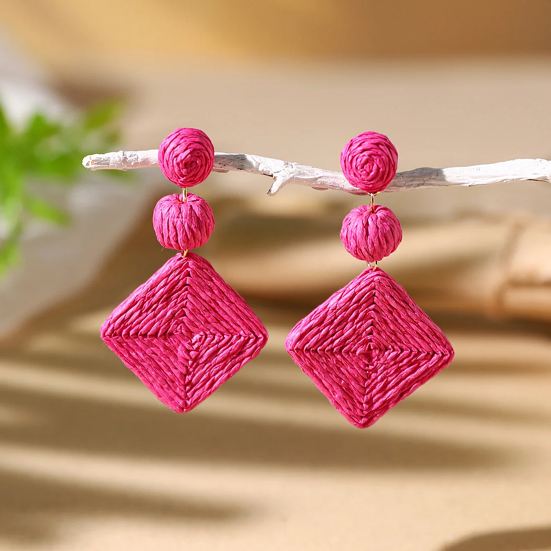 Women's Holiday Bohemian Style Raffia Hand-woven Earrings