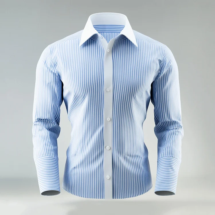Men's Turndown Collar Single Breasted Long Sleeve Striped Shirt