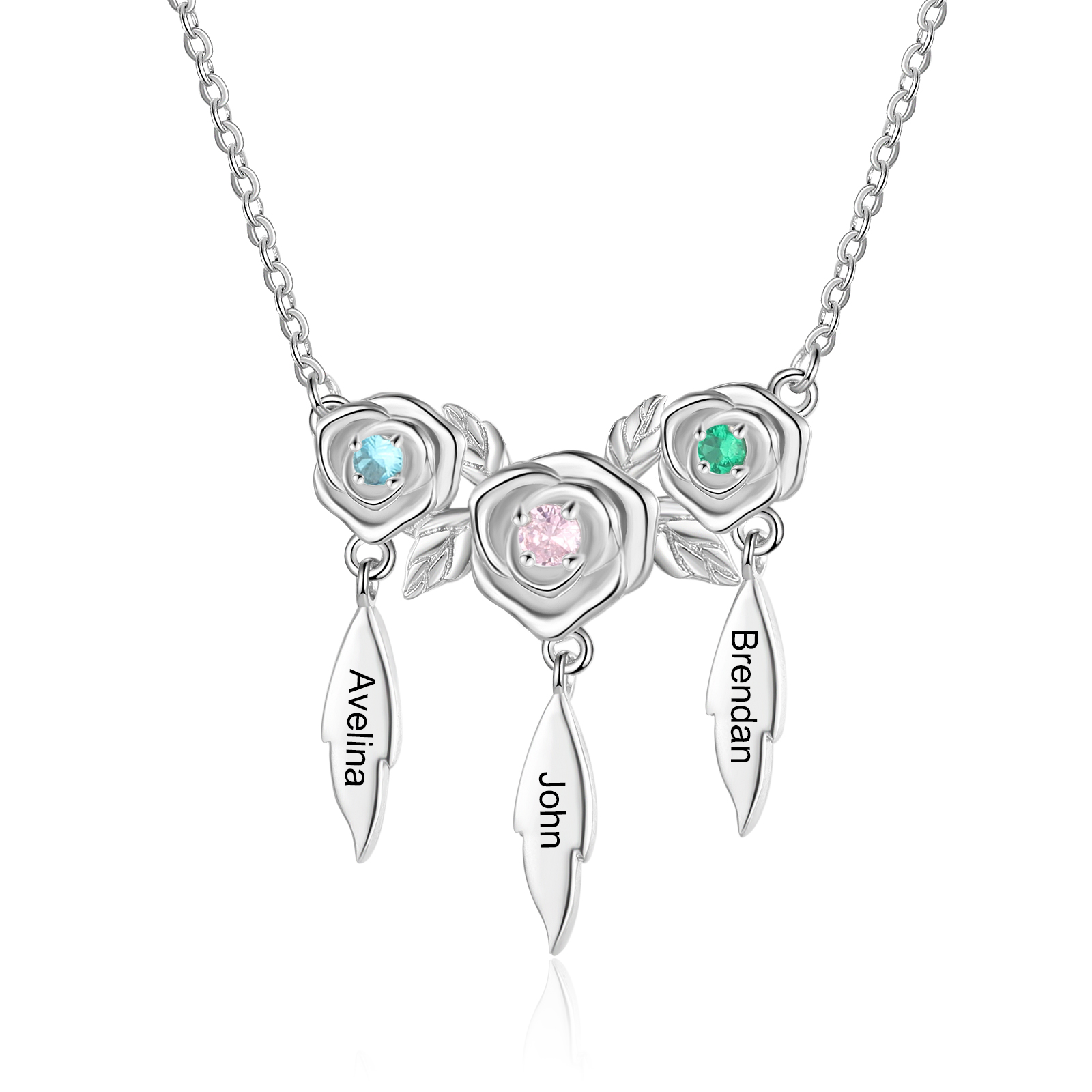 Personalized Dream Catcher Necklace Custom 3 Names Rose Flower Necklace