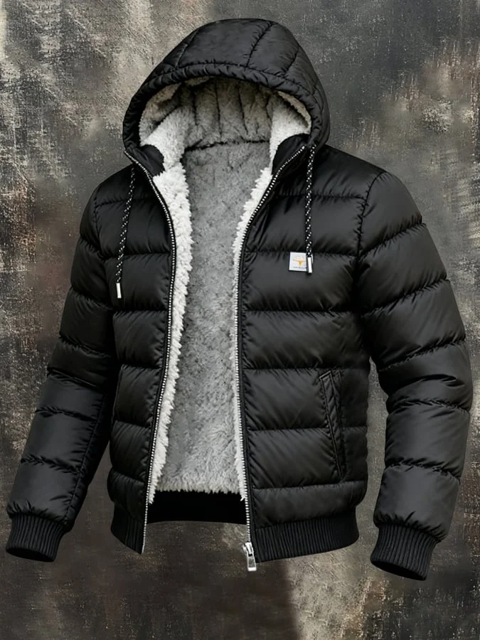 Herren Retro Warm Fleecegef&uuml;tterte Outdoor-Kapuzenjacke Baumwollmantel 