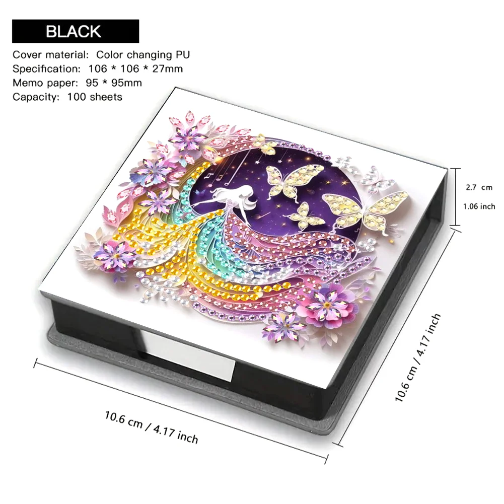 PU Girl Diamond Painting Notecard Box Rhinestones Post It Dispenser
