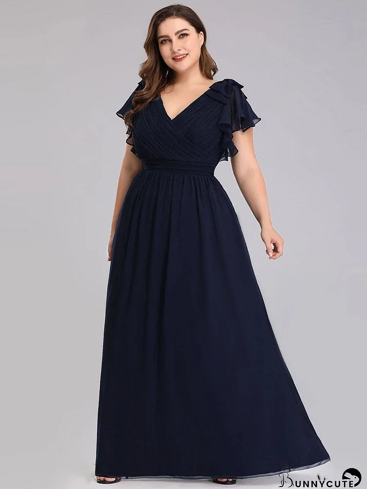 Plus Size Ruched Dress with Ruffled Sleeves