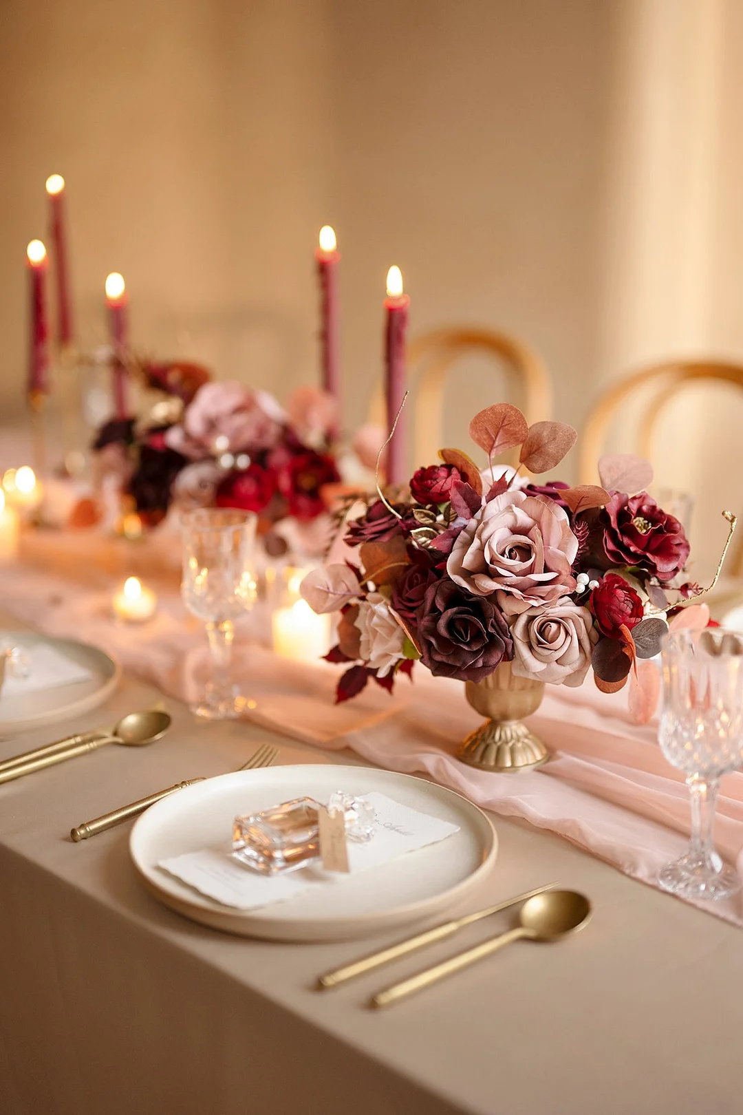 Large Floral Centerpiece Set in Burgundy & Dusty Rose