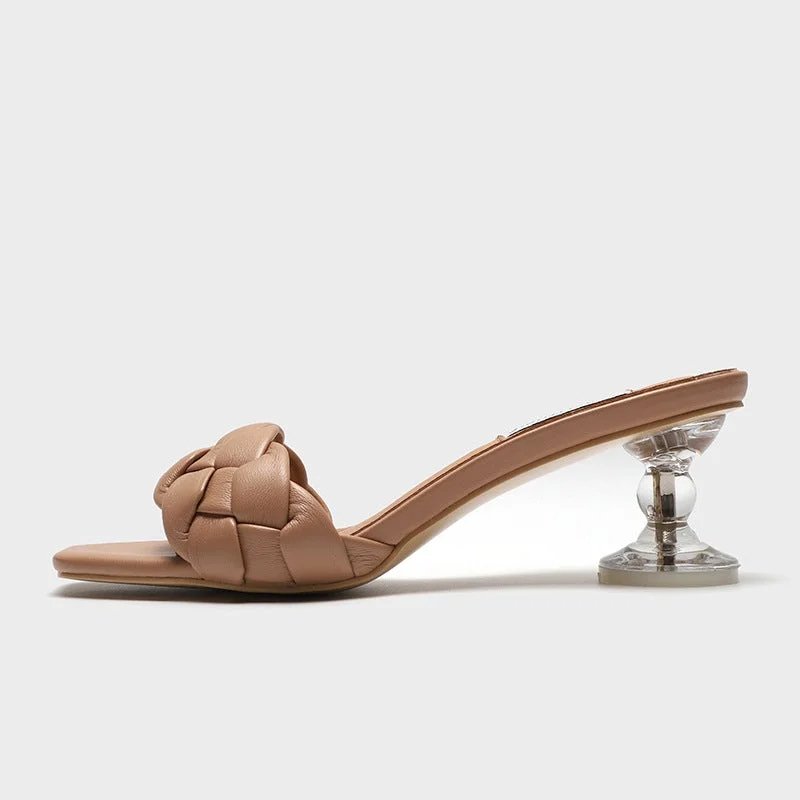 Fashion Woven Sandals Transparent Square Toe Open Toe High Heels