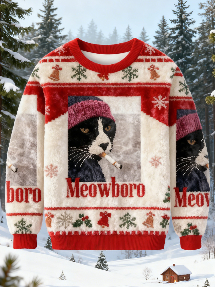 Smoking Cat Meme Christmas Ugly Sweatshirt elevenforest
