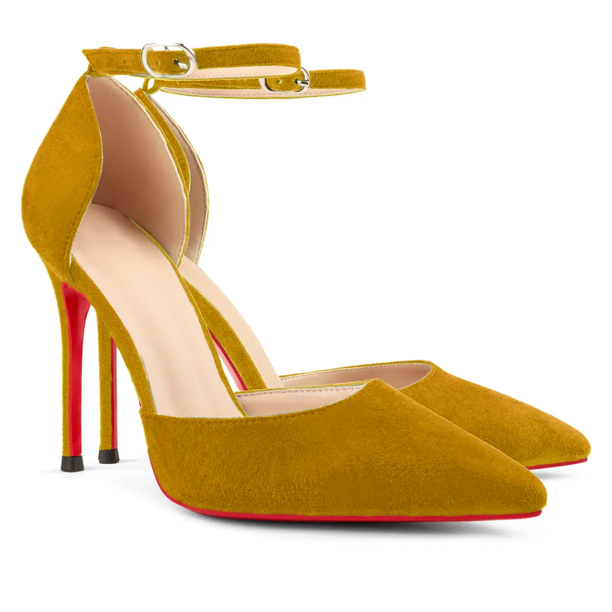 100mm Women&rsquo;s High Heels Ankle Strap Pointed Toe Suede Pumps Wedding Party  Sandals-vocosishoes