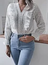 Hollow Falbala Long Sleeves Shirts Tops