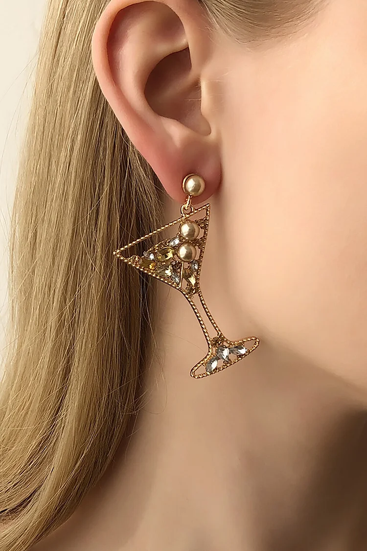 Rhinestone Simulated Pearl Decor Goblet Design Dangle Earrings
