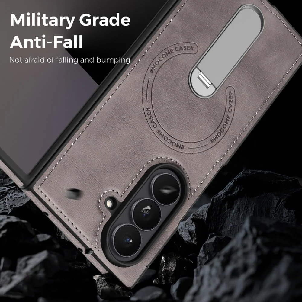 360 Rotae Kickstand Leather Case for Samsung Galaxy Z Fold 7 6 5 4 3 5G Magnetic Heavy Duty Cover, Military Shockproof Cases 