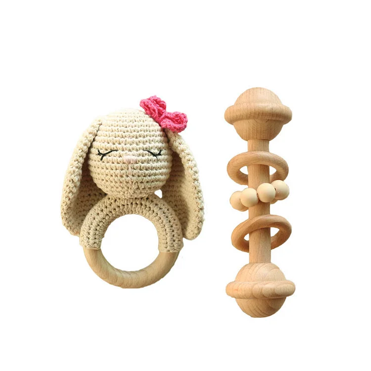 Baby Wooden Crochet Bunny Rattle Toy