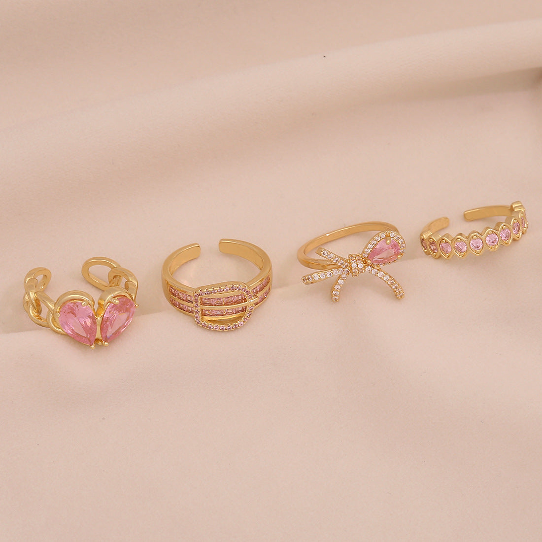 All-Match Love Zircon Open Ring Female All-Match Ins Style Bow Female Ring R118