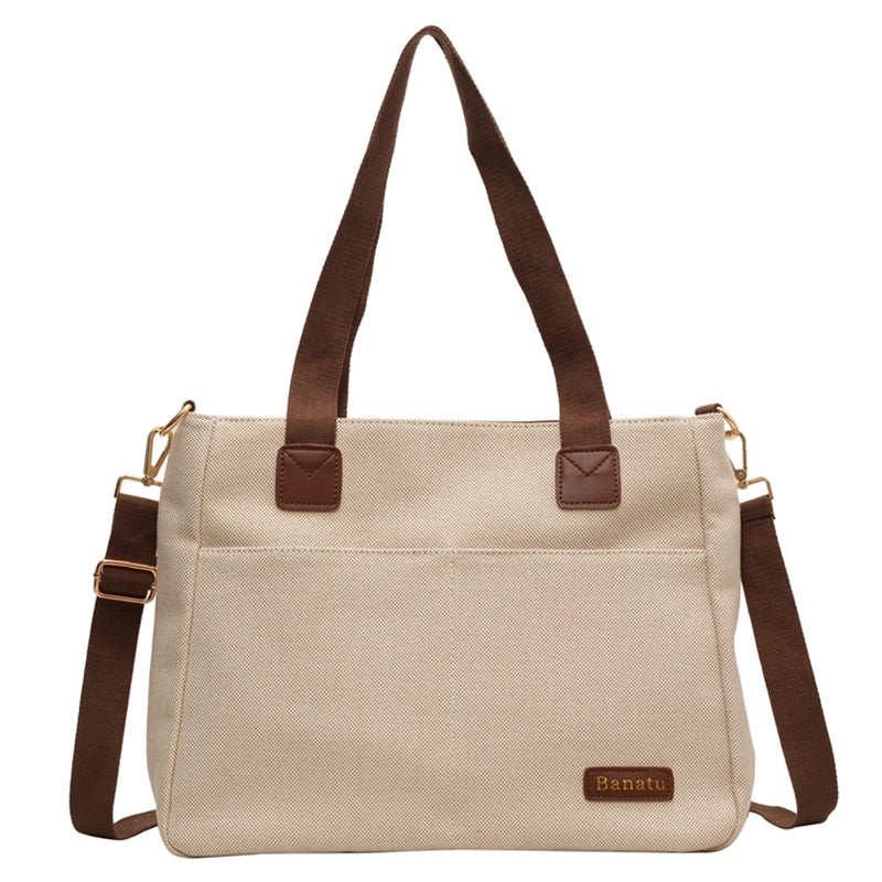 Women’s Large Canvas Solid Color Streetwear Square Zipper Tote Bag