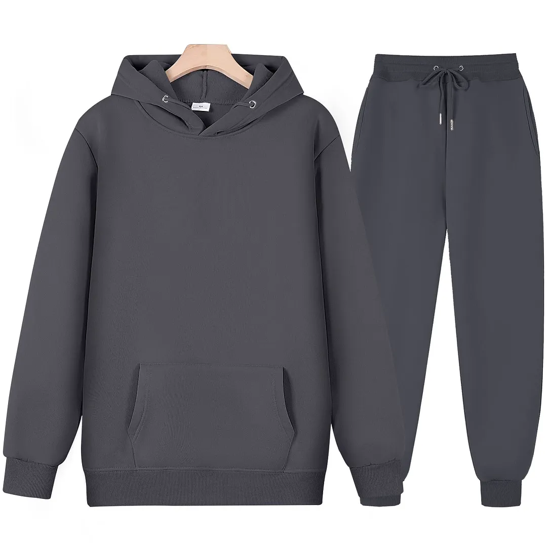 Men's Tracksuit Women Autumn Winter Fashion Fleece Pullovers Casual Sportswear Long Sleeve Solid Loose Hoodies Long Pants Suit