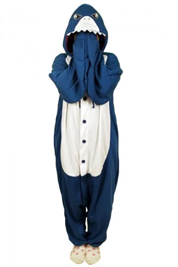 Blue Cute Shark Flannel Womens Jumpsuit Pajamas Costume-elleschic