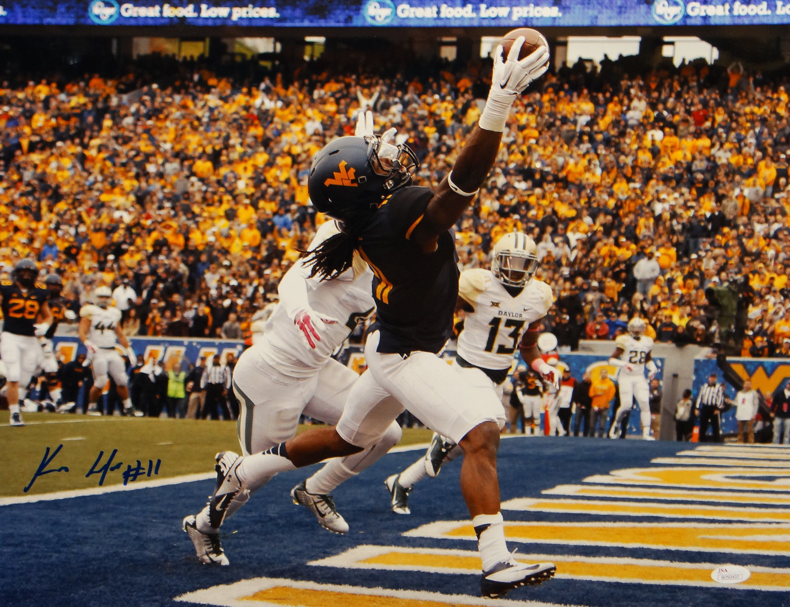 Kevin White Autographed 16x20 West Virginia One Hand Catch Photo Poster painting with JSA-W