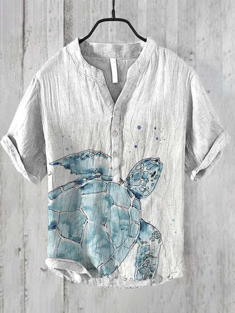 Sea Turtle Watercolor Art Print Cozy Linen Shirt