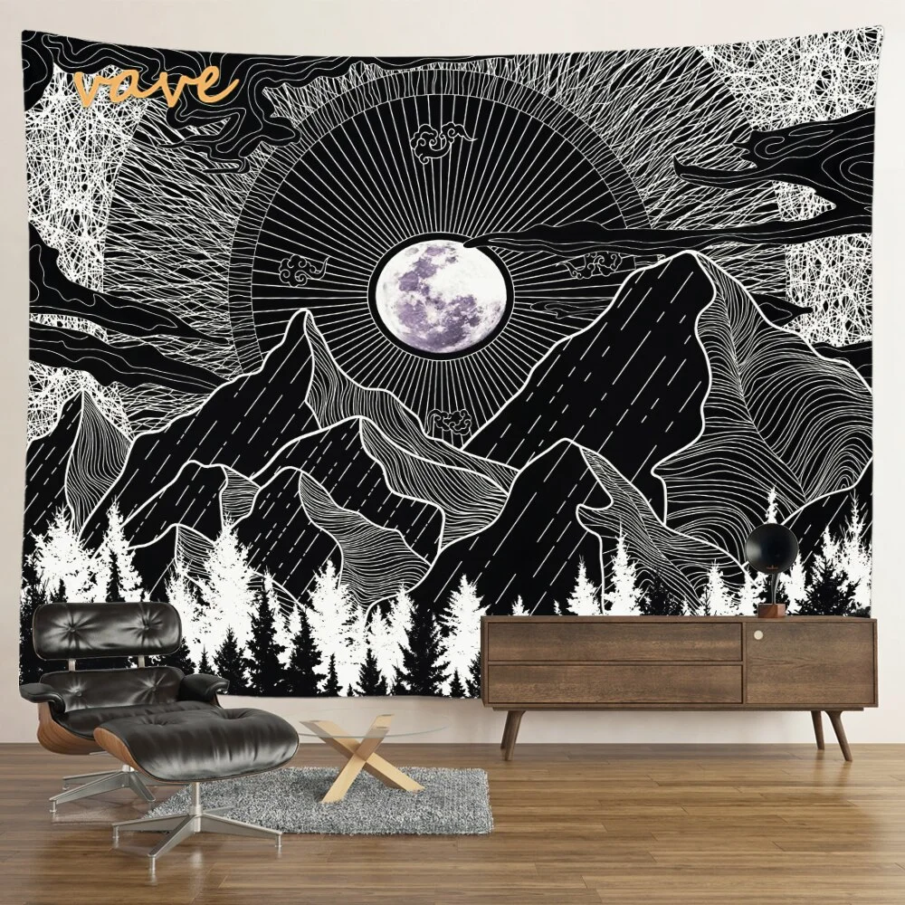 Nigikala Mandala Tapestry Sun And Moon White Black Cloth Fabric Large Tapestry Wall Hanging Boho Hippie Aesthetic Dorm Room Decor