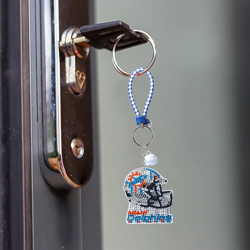 Miami Dolphins DIY Diamond Art Keychains Craft Rugby Team Badge Hanging Ornament(Double Sided)