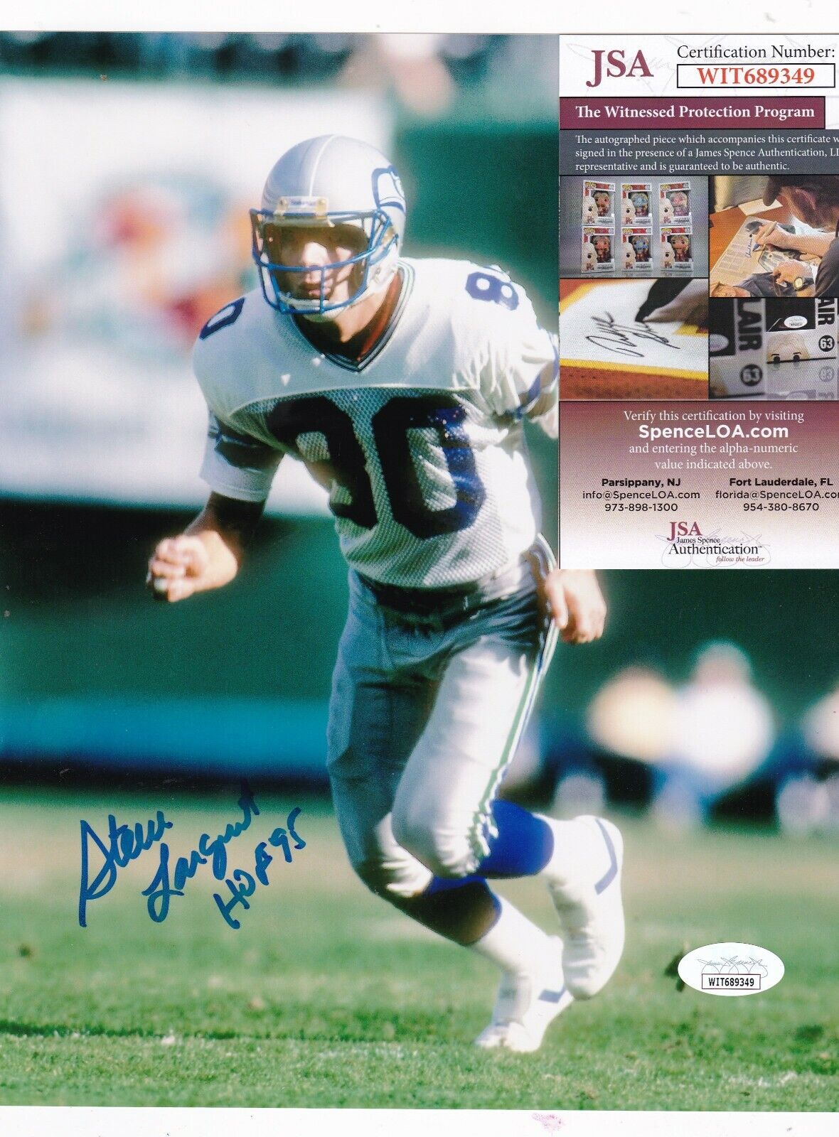 STEVE LARGENT SEATTLE SEAHAWKS HOF 95 ACTION SIGNED 8x10 Photo Poster painting