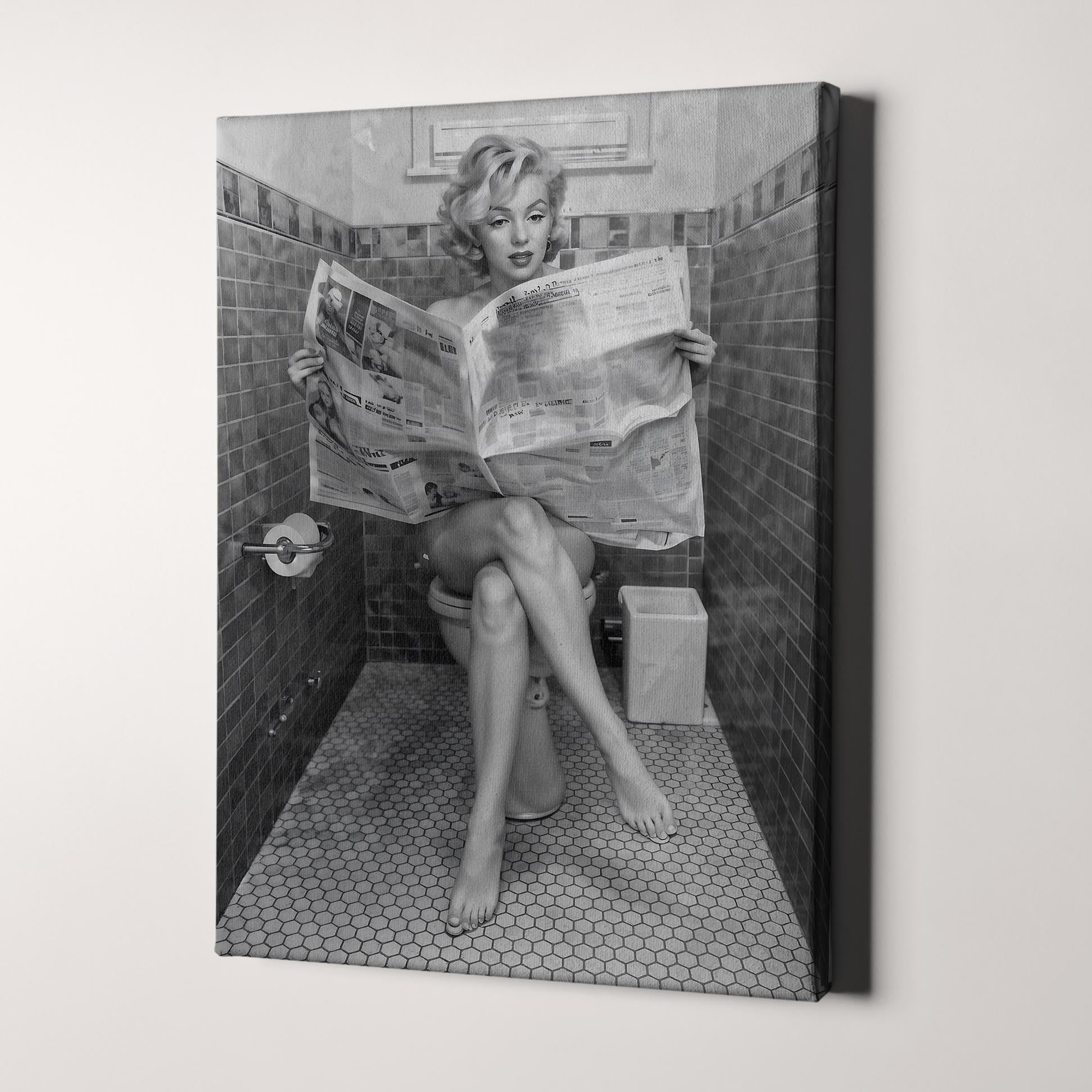 Marilyn Monroe Reading Newspaper On Toilet Canvas Wall Art 