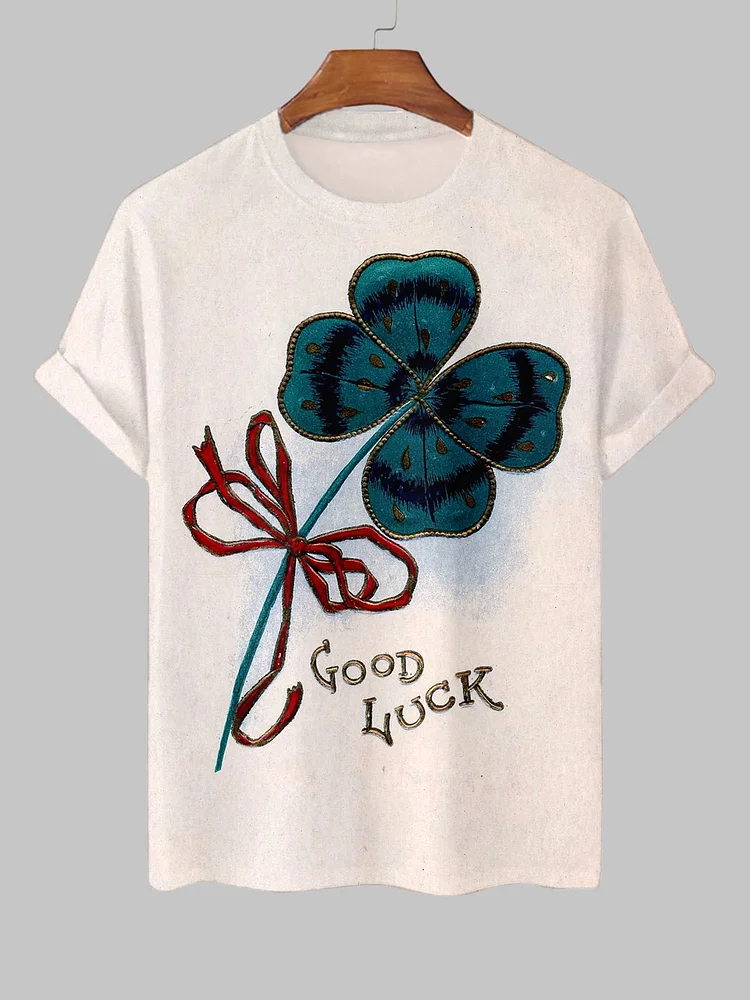 Men's Good Luck Clover Print Casual T-Shirt