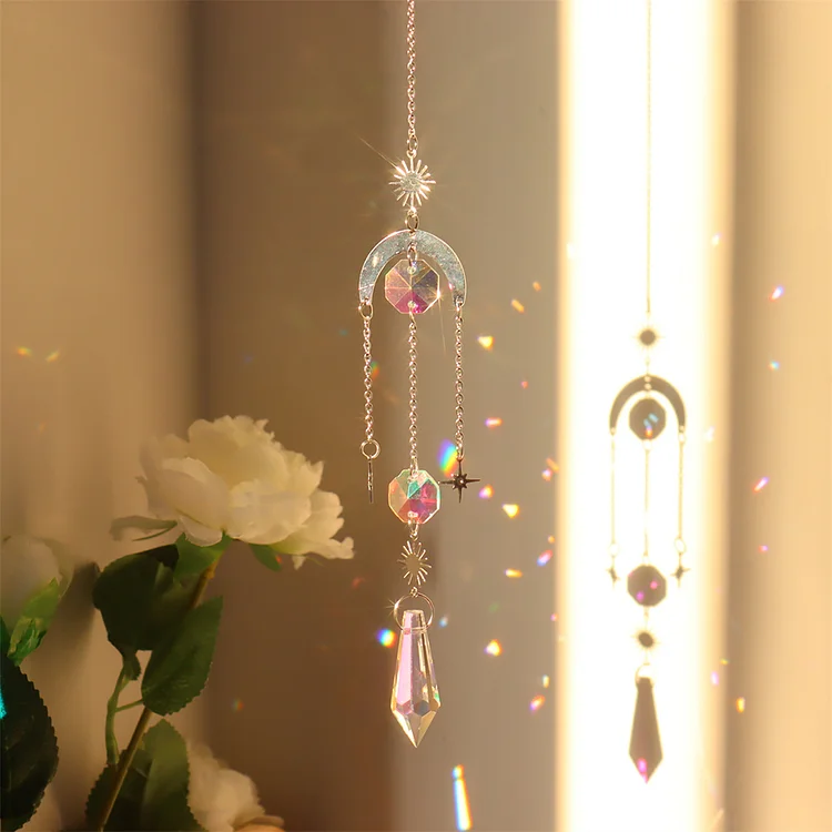 Wind Chime Crystal Catcher Hanging Ornaments Prisms Home Pendant (Moon 7)