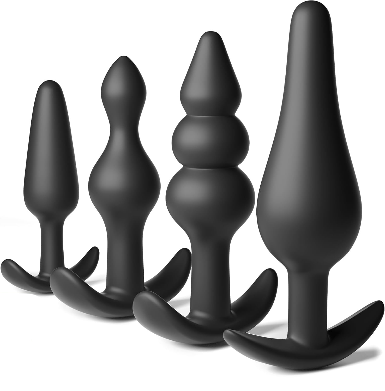 Bob - Anal Butt Plug Set, Beginner to Advanced, Trainer Kit with Flared Base for Women, Men Comfortable Long-Term Wear, Premium Training Sets (4PCS Black) By Rose Toy