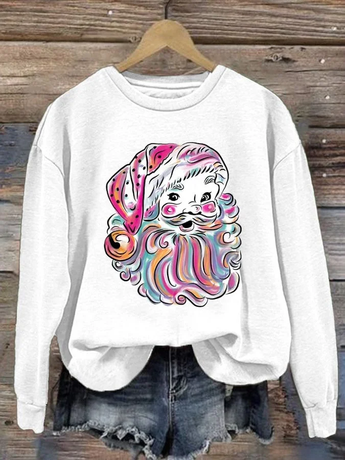 Women's Colorful Santa Claus Print Long Sleeve Sweatshirt