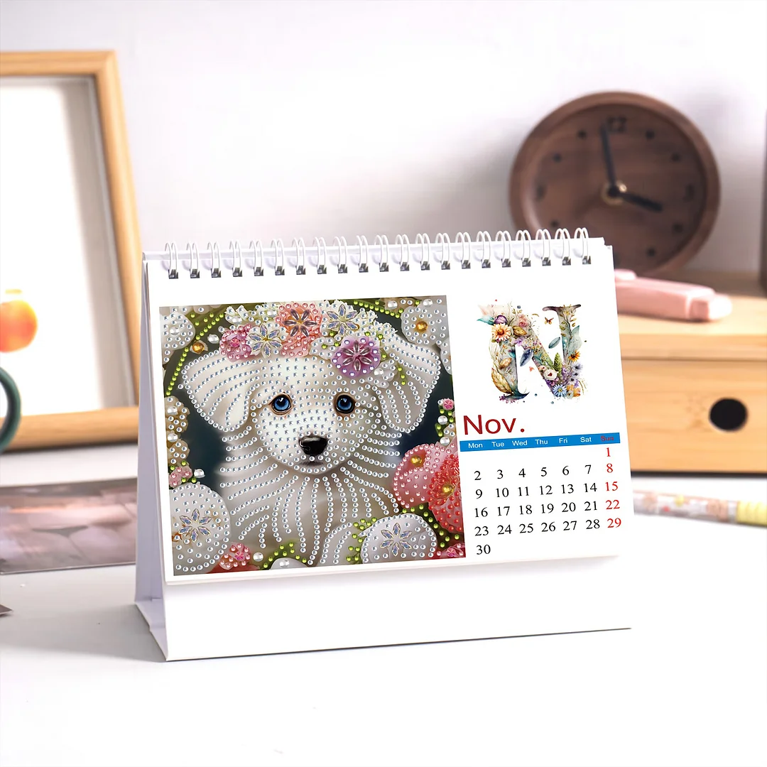2026 Calendar Diamond Painting Kit Animal DIY Diamond Art Desk Calendar