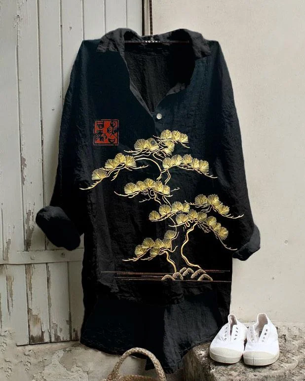 Golden Pine Tree Irregular Leisure Tunic