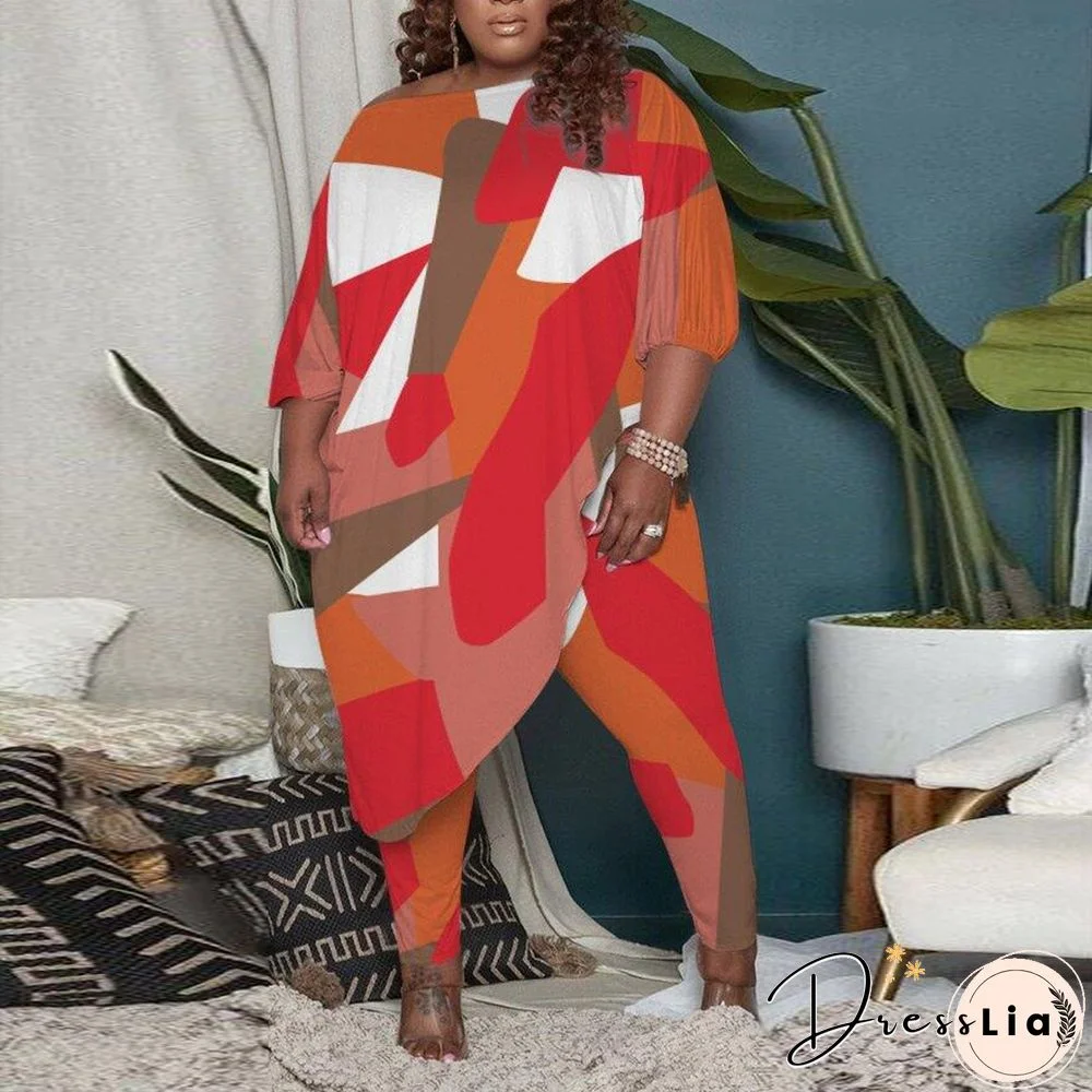 Irregular Tops And Skinny Pants Plus Size Two Piece Sets