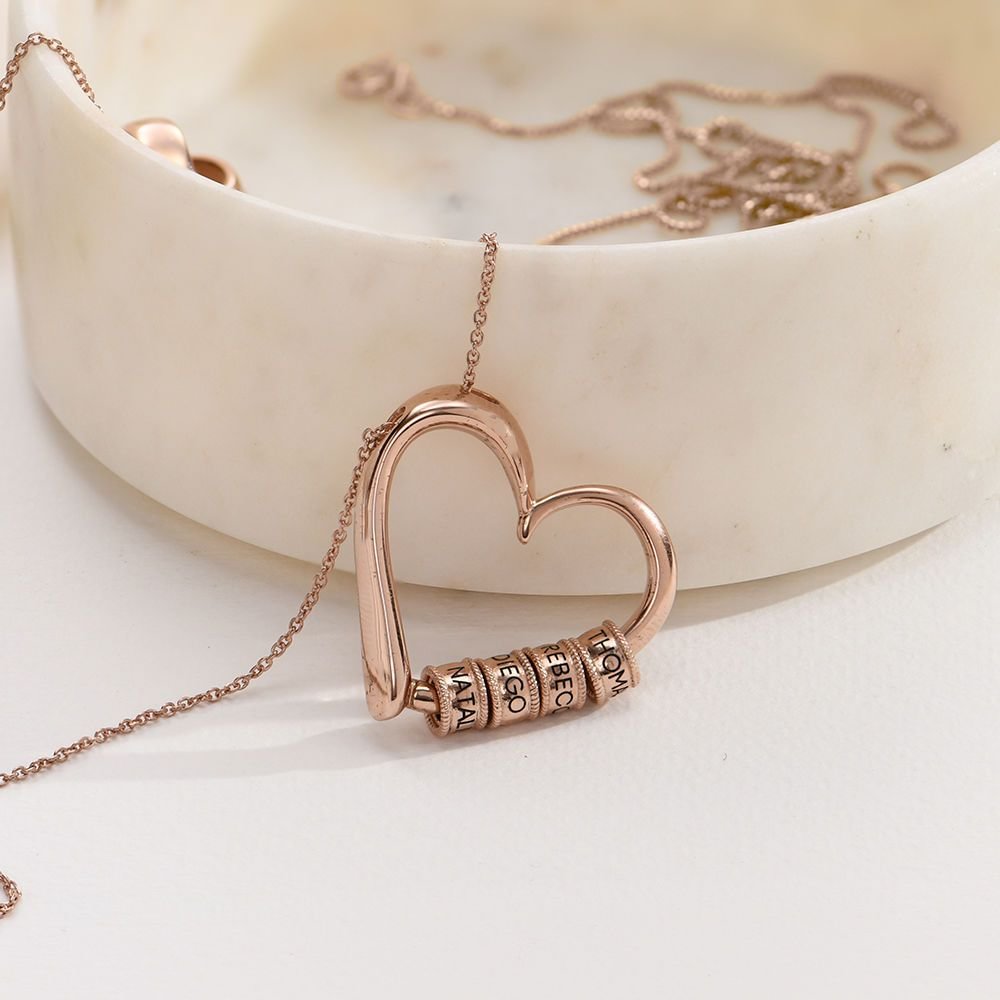 Charming Heart Engraved Bead Necklace-Best Valentines Gift