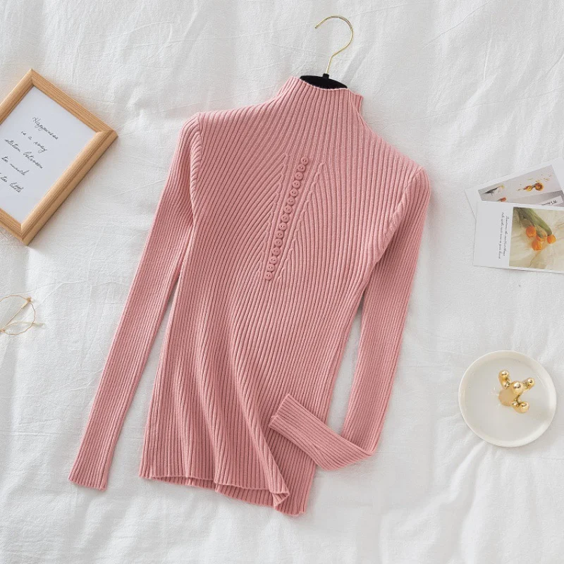 Uveng Uveng Collar Sweater Bottomed Women's Long-Sleeved Top 2024 Autumn And Winter New Button Tight Knitted Shirt