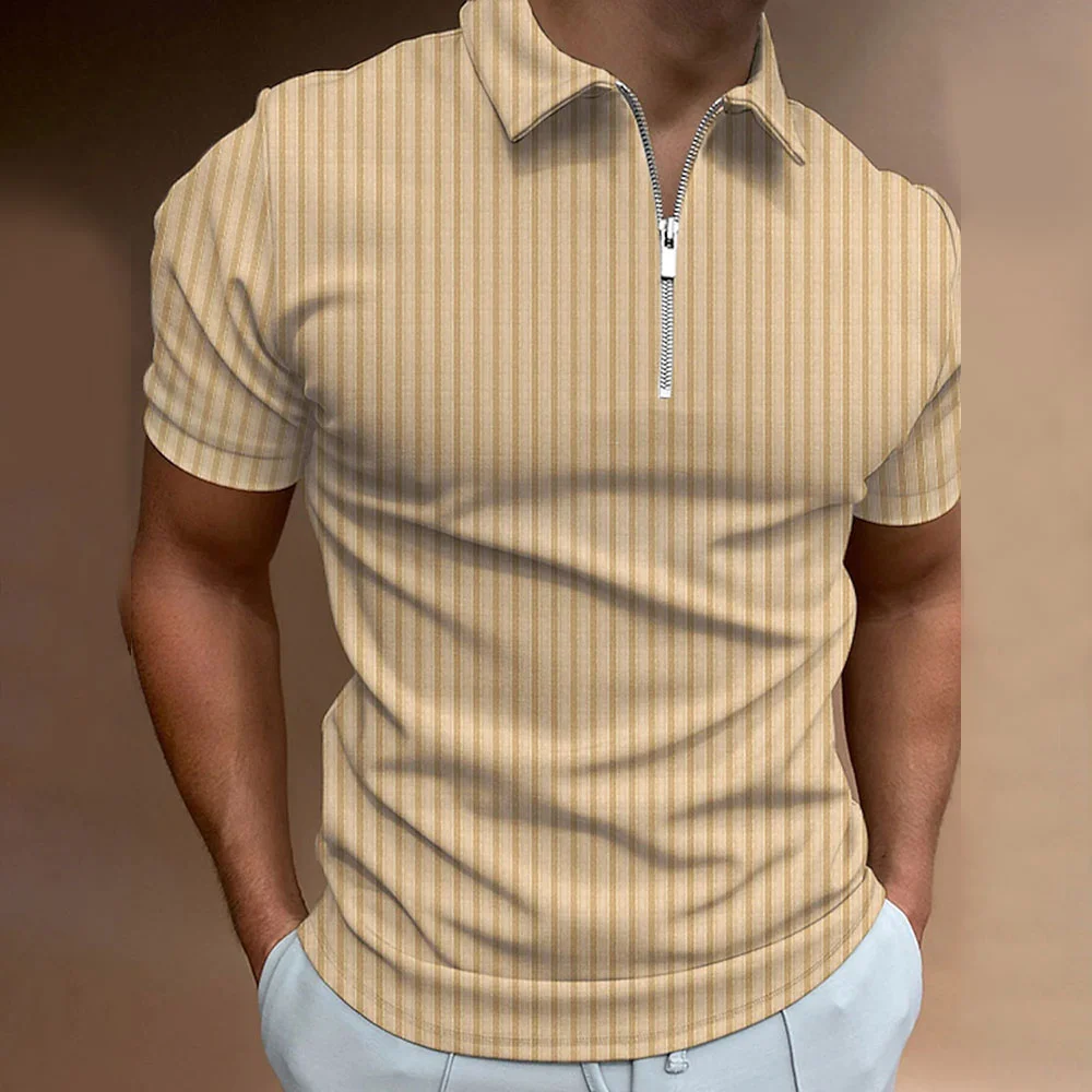 Smiledeer Summer new men's striped zipper polo shirt