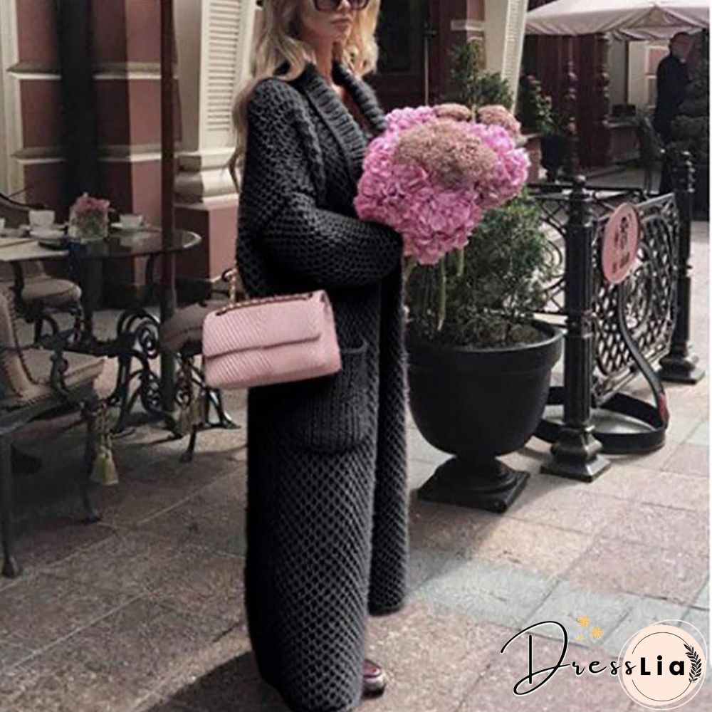 Winter Lapel Knitted Solid Color Long Oversize Sweater