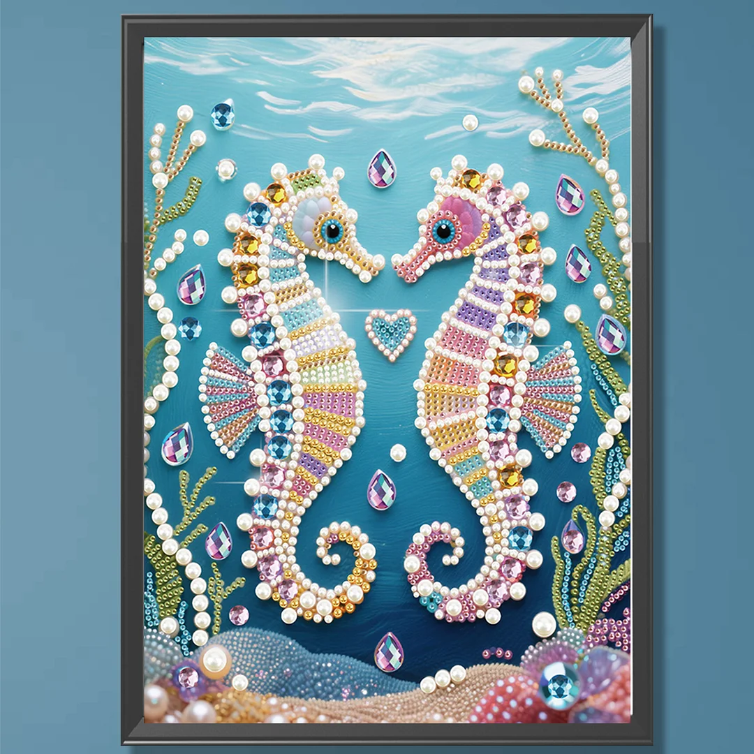 Green Seahorse DIY Partial Diamond Pearl Painting Art Kits 30x40cm Special Shape Pearl Gem Paintings Picture Arts Craft for Adults Beginners Home Wall Decor