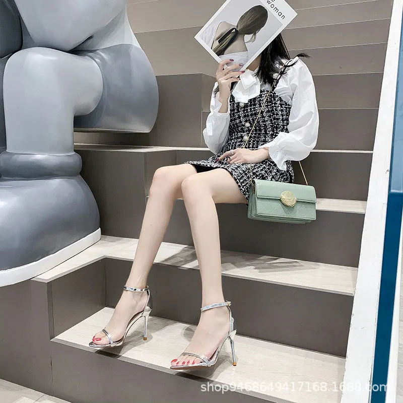 Breakj Breakj Summer New With Buckle Sandals Female Sense Silver Fairy Wind 9CM Bed High Heel
