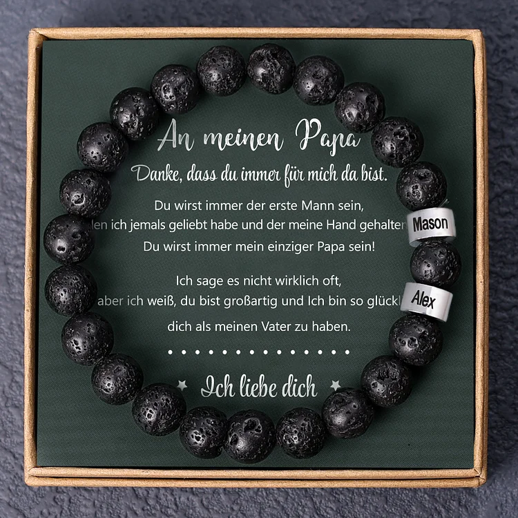 Personalisiertes 2 Namen Perle Vulkangestein Armband-An meinen Papa-Geschenkkarte Set