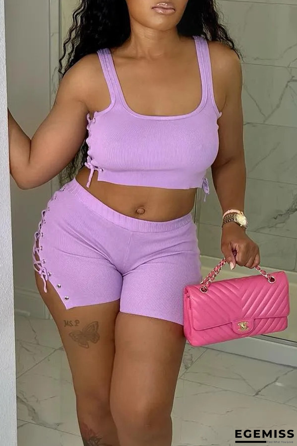 Light Color Sexy Solid Hollowed Out Square Collar Sleeveless Two Pieces | EGEMISS