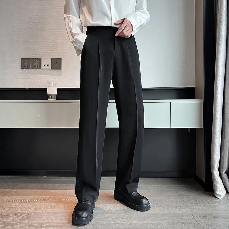 Inongge New Men Suit Pants Solid Full Baggy Casual Wide Leg Trousers Black White High Waist Straight Bottoms Streetwear Oversize Pants