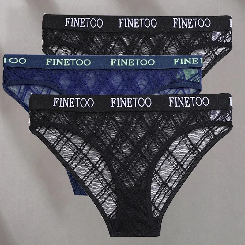 FINETOO 3PCS/Set Mesh Women Sexy Panties Lingerie M-XXL Breathable Underwear Pantys Low Waist Girl Briefs Letter Woman Underpant