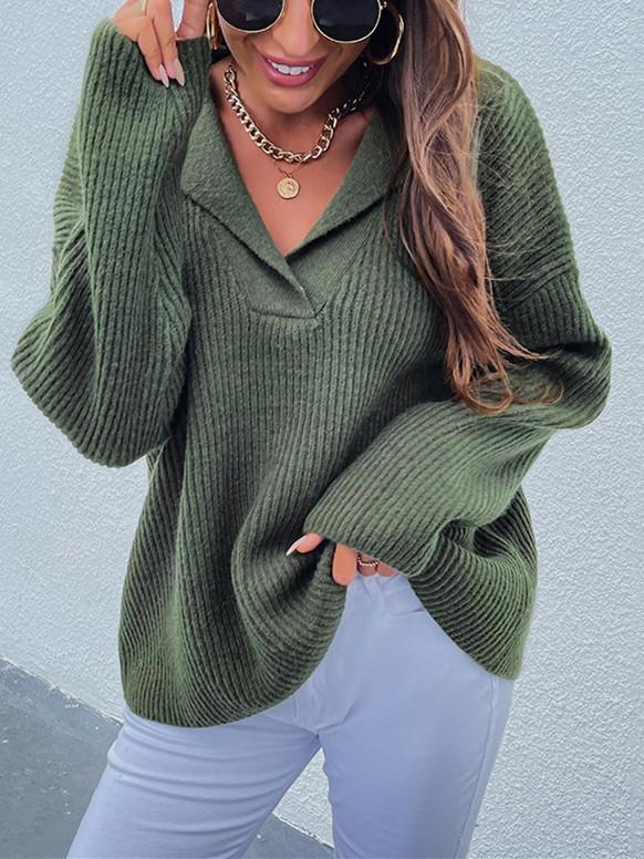 Women Long Sleeve V-neck Colorblock Top