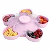 Divided Spinning Snack Serving Tray 5-Compartment Rotating Round Snackle Box Container with Lid for Chips and Dip Nut Candy Fruit Party Picnic