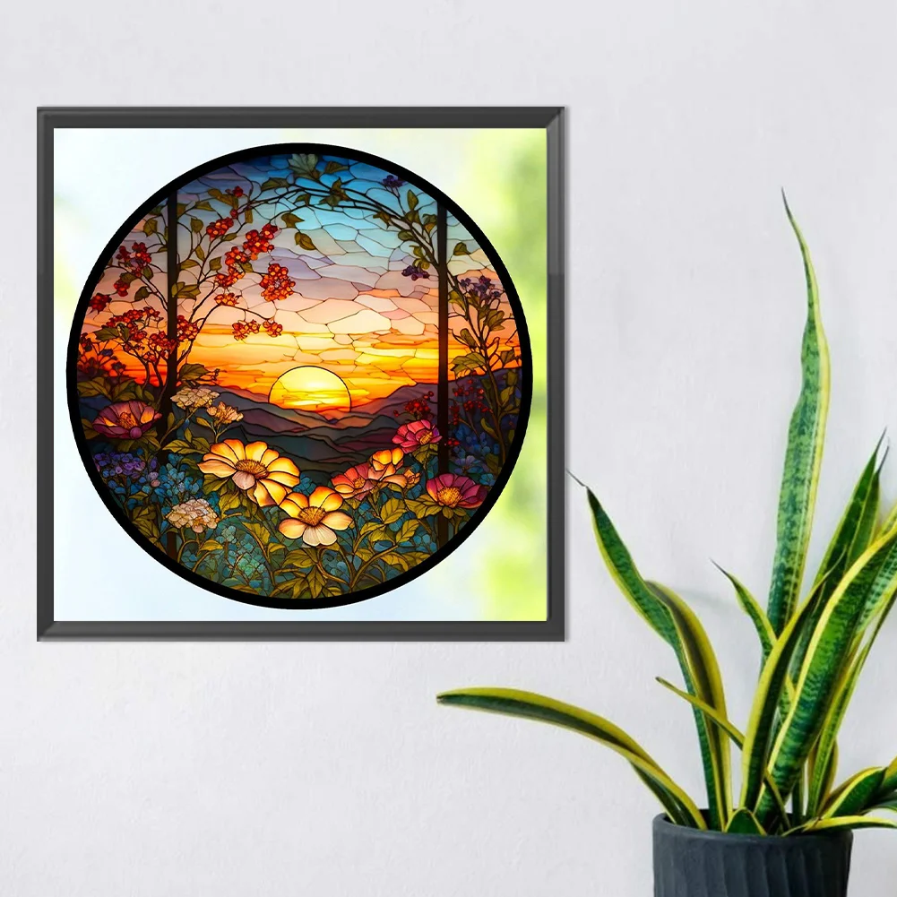 Diamond Painting - Full Round Drill - Stained Glass Flower(30*30cm)