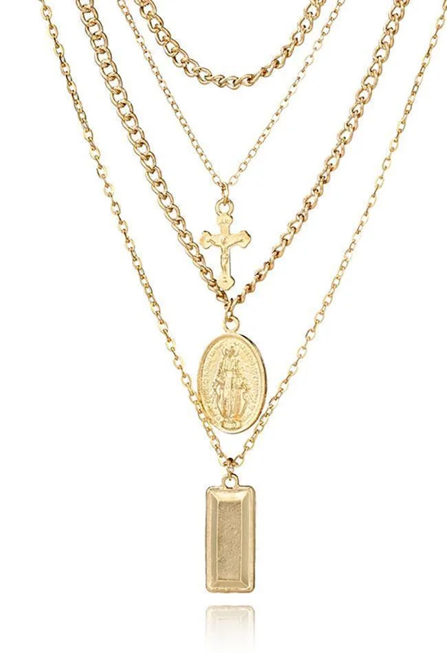 Brownm Cross Portrait Necklace