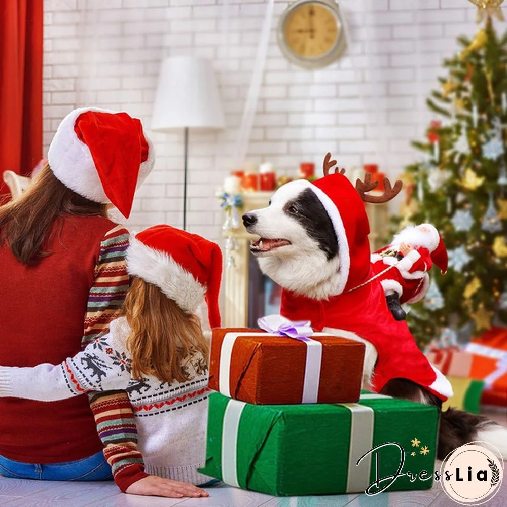 5 Sizes New Santa Claus Riding Outfit Christmas Pet Cat Dog Costume Party Small/Medium/Large Cat Dog Clothes Dress Up Pet Costume
